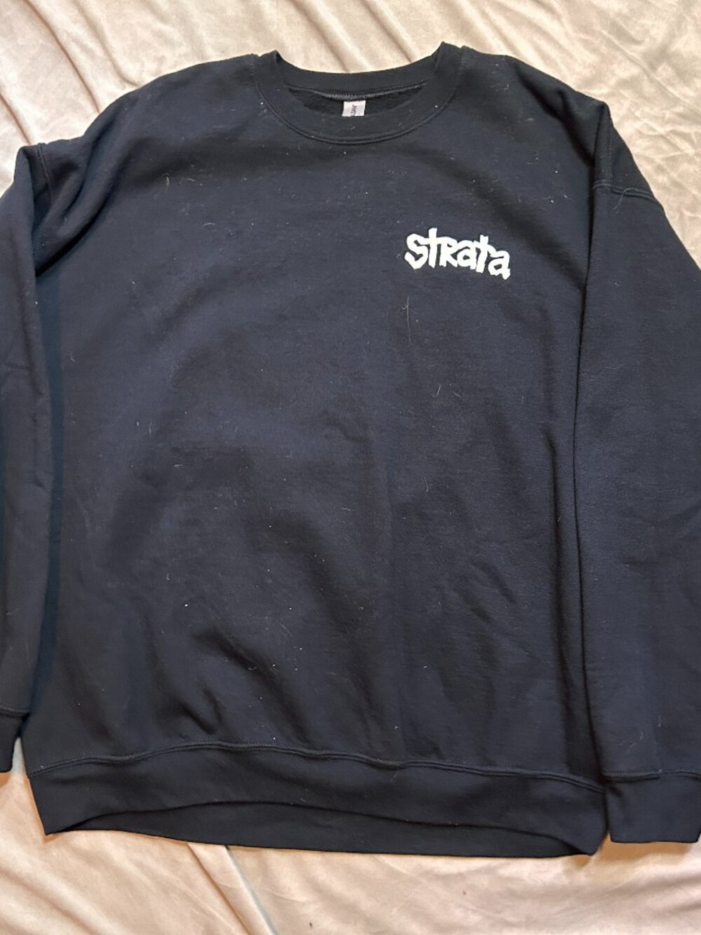 Men’s XL Black Crewneck Sweatshirt — Custom White Screen Print | 50/50 Cotton Bl